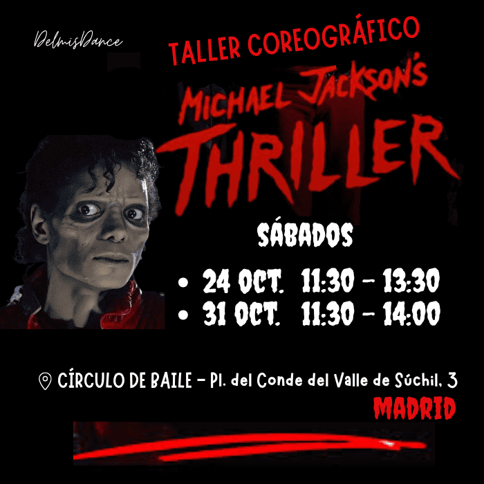 Cartel del taller de danza Thriller de Michael Jackson en Madrid.